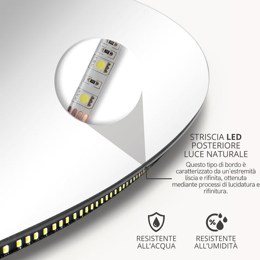Specchio Bagno Led BUBBLE 70 cm, Specchio Rotondo da Parete Personalizzabile, Luce Led 4000K, Specchiera Bagno Made in Italy Bordo Filo Lucido Moderno