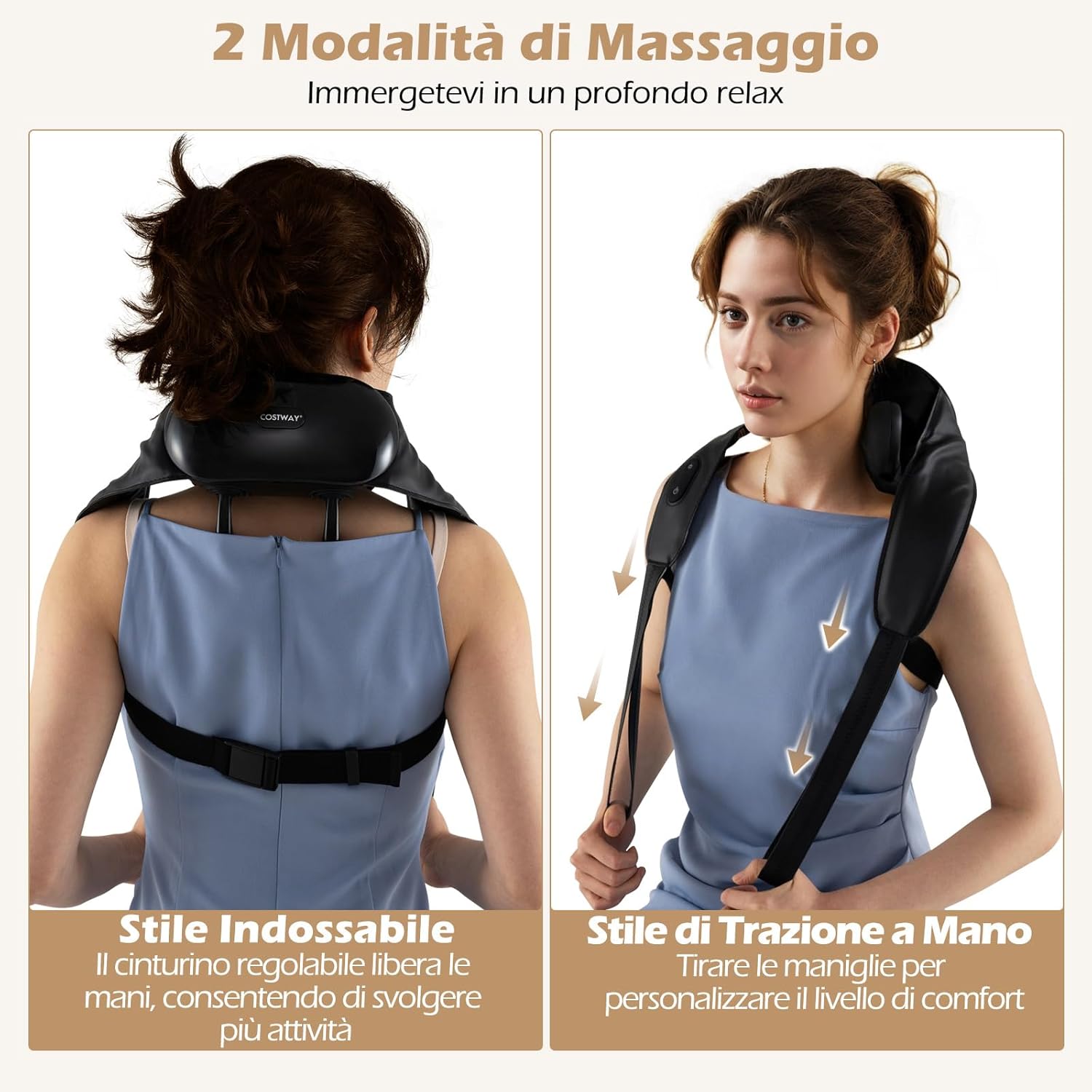 Massaggiatore Cervicale, Massaggiatore Shiatsu per Collo e Spalle, per Massaggio Profondo 4D con 2 Livelli di Calore, Funzione Timer, Massaggiante Portatile e Senza Fili
