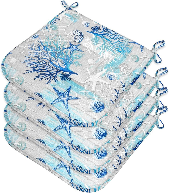 Set 4 Cuscini Sedia Cotone Con Lacci Lavabili Morbidi Universali Coprisedia Spiaggia Stella Marina