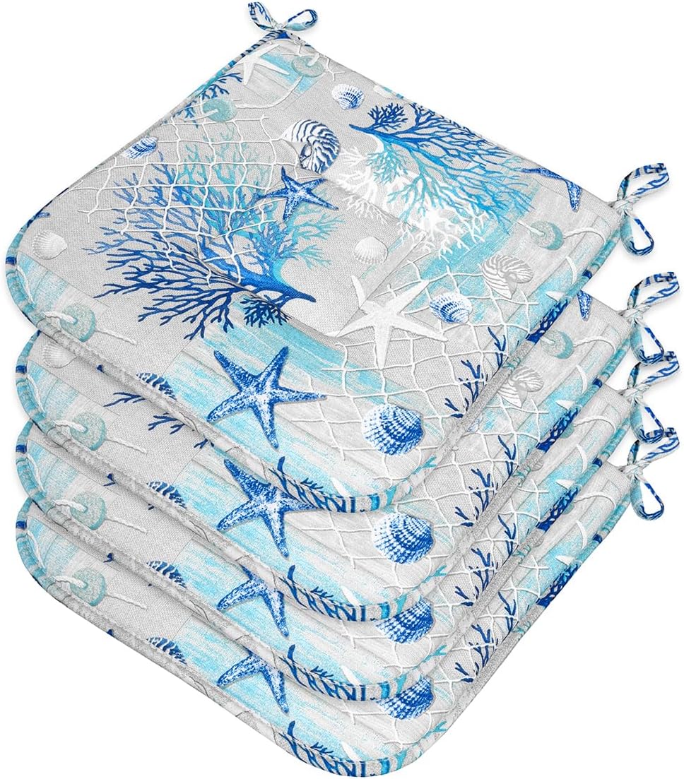 Set 4 Cuscini Sedia Cotone Con Lacci Lavabili Morbidi Universali Coprisedia Spiaggia Stella Marina