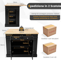 Credenza da Cucina in Legno, Isola da Cucina con Contenitore, con Ripiani Regolabili a 3 Livelli, 120 x 61 x 92 cm, Carico 200 kg (Nero)