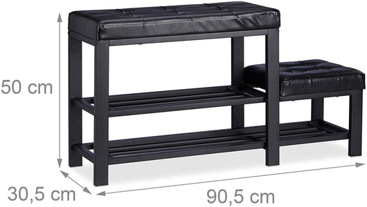 Panca da ingresso scarpiera panca sgabello 90,5 cm nero 13_0000352_3