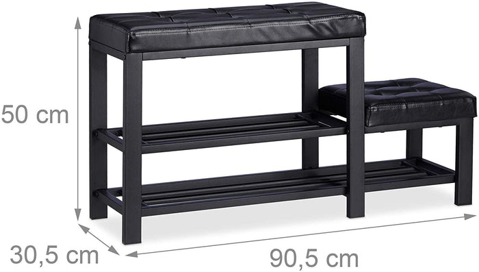 Panca da ingresso scarpiera panca sgabello 90,5 cm nero 13_0000352_3