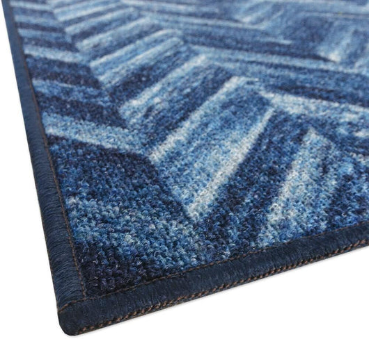 Tappeto Cucina Tessitura Piatta Effetto Parquet Antiscivolo Corridoio Bagno Blu 57x140 cm