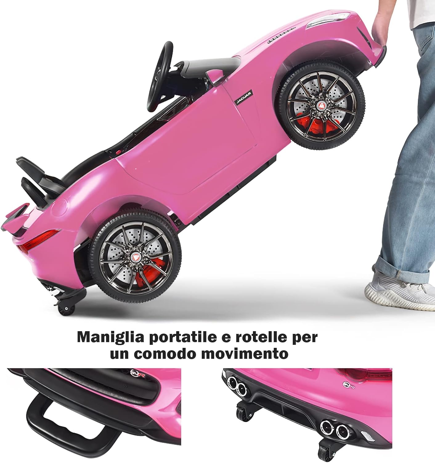 Jaguar Auto Elettrico 12 V per Bambini, Macchina Elettrica con Telecomando, con Luci Musica Storia, Avvio Lento, Velocit¨¤ 3-5 km/h (Rosa)