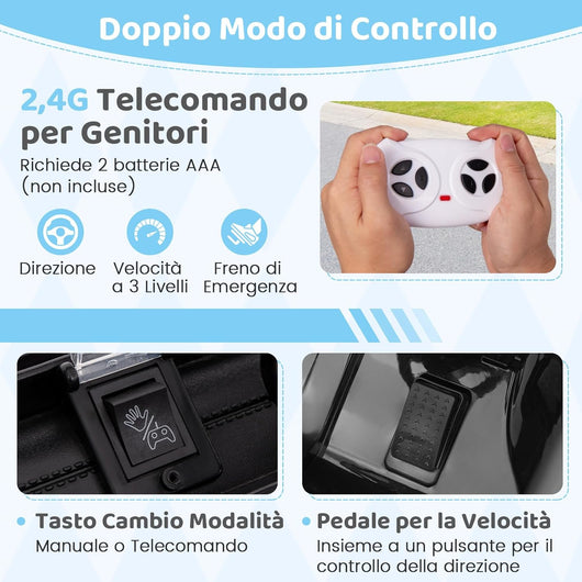 12V Macchina Elettrica per Bambini, Auto per Bambini con Telecomando Porta USB Musica e Luci, Avvio lento, Velocità Regolabile 1-5 km/h, per Bambini 3 Anni+ (Nero)