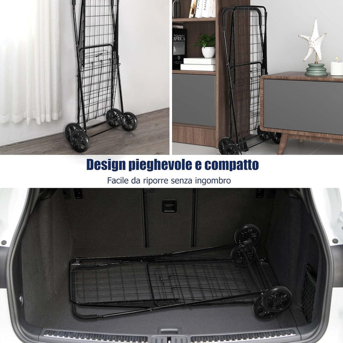 Carrello Portaspesa Pieghevole, Carrello Spesa con Ruote, Capacit¨¤ di Carico: 45 kg, 83L, 57 x 58 x 91 cm (Nero)
