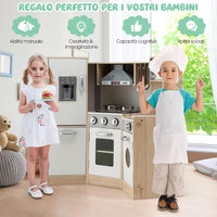 Cucina Giocattolo per Bambini in Legno, Cucina per Bambini con Macchina del Ghiaccio, Telefono, Lavatrice, Forno, Microonde, Lavello e Rubinetto, Funzione Luci e Suoni, per Bambini 3+ Anni