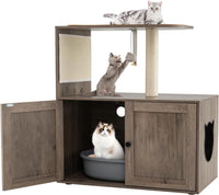 Lettiera Chiusa per Gatti 87,5 cm, Torre per Gatti in Legno con Pali per Graffiiare in Sisal, Cuscino, Palla Pendente e Piattaforma Superiore, Albero per Animali Domestici