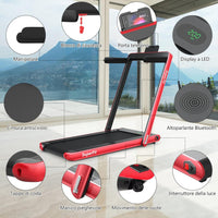 Tapis Roulant Elettrico Pieghevole Salvaspazio, Tapis Roulant Velocità Regolabile 1-12 km/h, con Altoparlante, Bluetooth, Telecomando e Schermo LED, Portata 120 kg (Rosso)