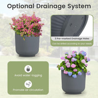 Set di Vasi Rotondi in Plastica, 2 Vasi per Fiori a Strisce con Sistema di Drenaggio Opzionale, Vasi Decorativi per Piante da Interni ed Esterni per Veranda, Giardino e Balcone