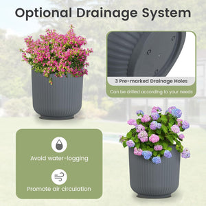 Set di Vasi Rotondi in Plastica, 2 Vasi per Fiori a Strisce con Sistema di Drenaggio Opzionale, Vasi Decorativi per Piante da Interni ed Esterni per Veranda, Giardino e Balcone