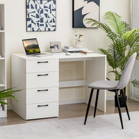 Scrivania per Computer con 4 Cassetti, Scrivania Porta PC in Legno con Ampio Piano, Scrivania Moderna e Semplice per Casa, Ufficio e Studio, Portata 95 kg, 110 x 60 x 76 cm, Bianco