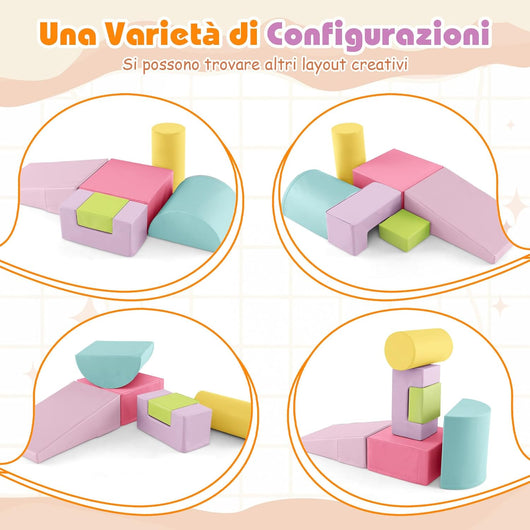 Set di 6 Blocchi per Bambini con Diverse Forme e Colori, Centro Attività Palestrina Giocattolo per Arrampicata e Strisciamento (Rosa chiaro)