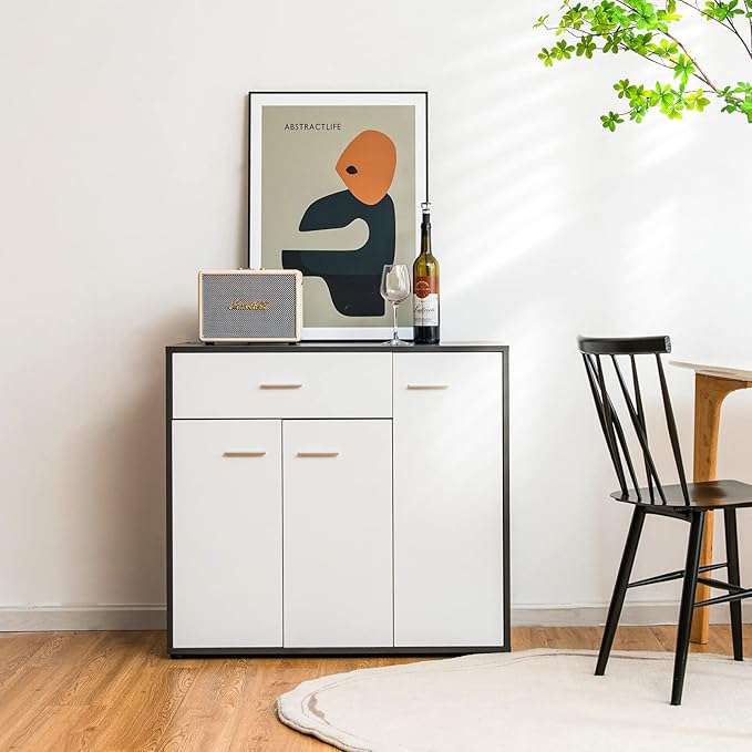 Mobile Credenza Moderno, Armadietto per Cucina con Cassetto e 3 Ante e Ripiano Regolabile, per Cucina, Sala da Pranzo e Soggiorno, 88 x 40 x 80 cm