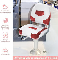 Set di 2 Sedie da Barca, Sedie per Barca Con Schienale Basso, Sedia da Barca Pieghevole, con Schiuma Spessa, Cinghia di Fissaggio, 50 x 42 x 52 cm (Rosso+Bianco)