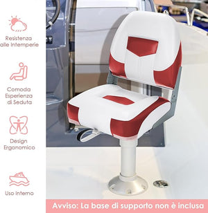 Set di 2 Sedie da Barca, Sedie per Barca Con Schienale Basso, Sedia da Barca Pieghevole, con Schiuma Spessa, Cinghia di Fissaggio, 50 x 42 x 52 cm (Rosso+Bianco)