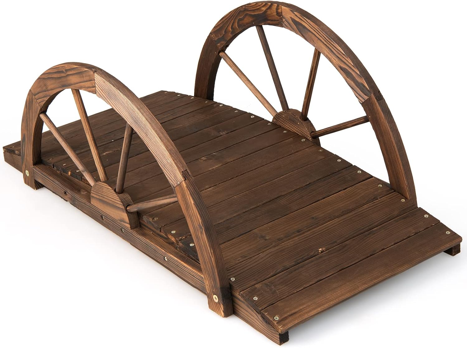 Ponte in Legno da Giardino, Ponte Decorativo per Giardino con Doppia Ringhiera a Mezza Ruota Costruzione, in Legno di Abete, capacità di Carico 75 kg