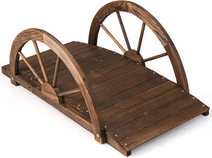 Ponte in Legno da Giardino, Ponte Decorativo per Giardino con Doppia Ringhiera a Mezza Ruota Costruzione, in Legno di Abete, capacità di Carico 75 kg