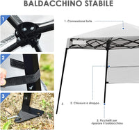 Gazebo Pieghevole da Giardino 210 x 210CM, Struttura in Acciaio, Altezza Regolabile, Gazebo da Esterno con Borsa, Ideale per Feste, Barbecue, Giardino e Spiaggia (bianco)