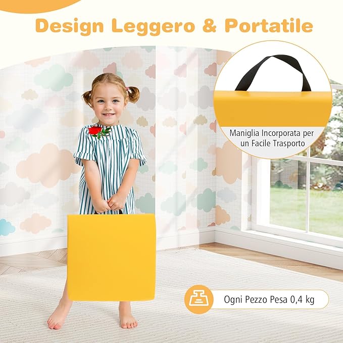 Set di 6 Cuscini per Sedia per Bambini, Cuscini Quadrati Morbidi in Spugna con Maniglie, Sedute Flessibili Portatili e Leggere per Casa Scuola Asilo, 40 x 40 cm