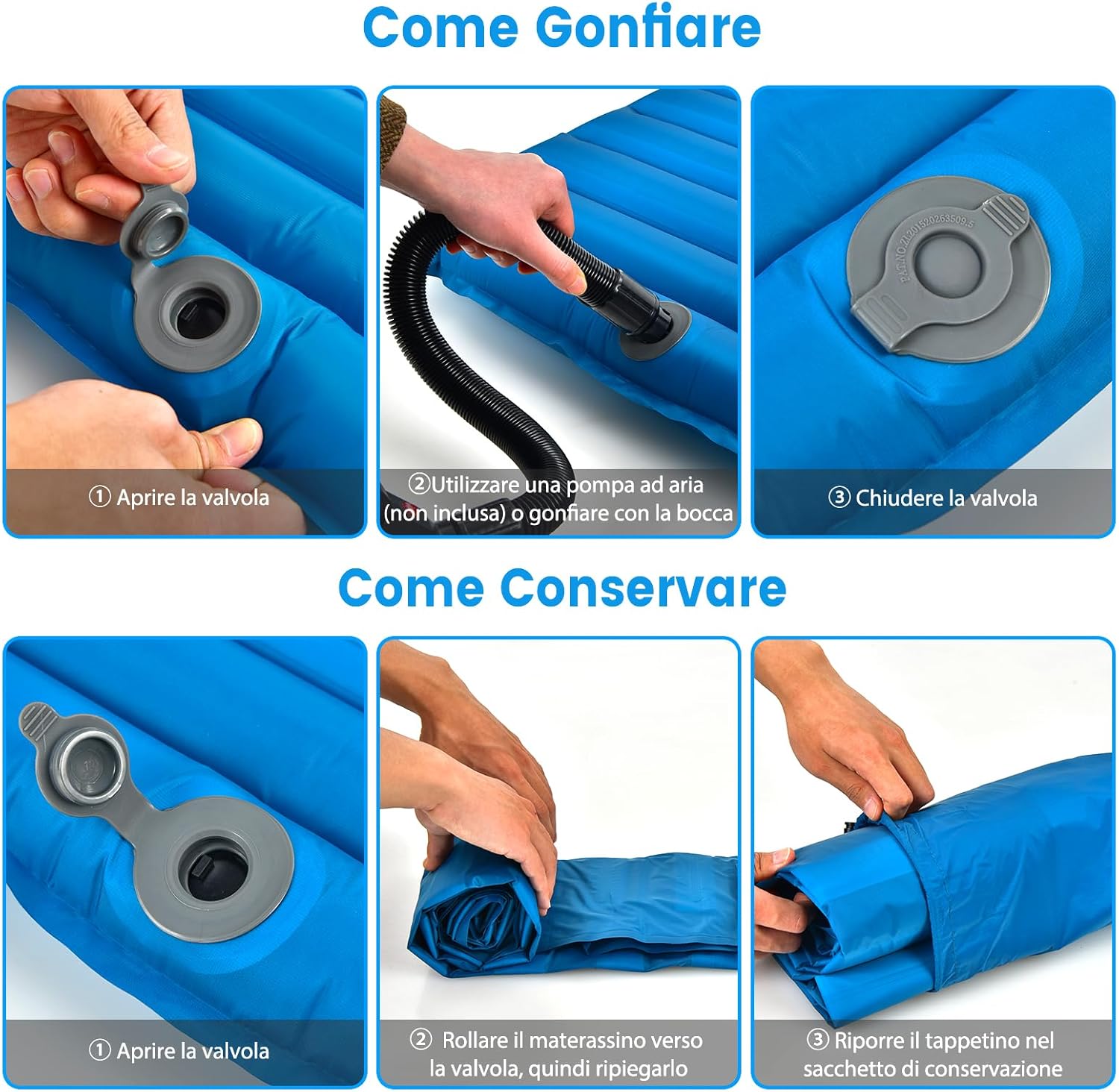 Materassino Gonfiabile da Campeggio, Materasso Gonfiabile Singolo Ultraleggero, Impermeabile Spessore 7 cm, Materassino Campeggio per Backpacking e Trekking, 197 x 63 x 7 cm