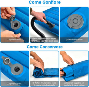 Materassino Gonfiabile da Campeggio, Materasso Gonfiabile Singolo Ultraleggero, Impermeabile Spessore 7 cm, Materassino Campeggio per Backpacking e Trekking, 197 x 63 x 7 cm