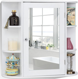 Mobile da Bagno 66 x 17 x 63cm, Armadietto da parete con Specchio, Ante e Mensola Regolabile, Armadietto Moderno e Multiuso, Bianco