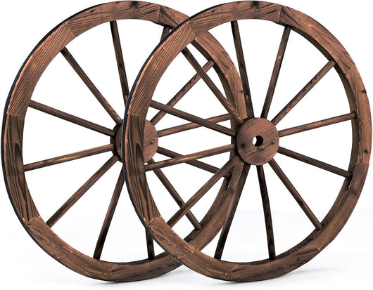 Set di 2 Ruote Decorative in Legno Vintage da Giardino, Carrello Ruota Decorazione del Giardino e Parete, 76 x 76 x 3,5 cm Legno di Abete