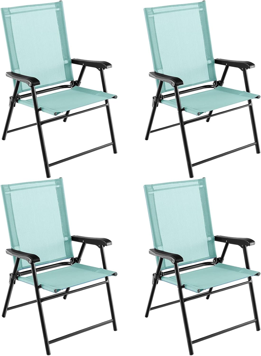 Set di 2/4 Sedie Pieghevoli da Giardino, Sedie Portatili con Braccioli e Struttura in Metallo, Sedie da Esterno Giardino Campeggio,Portata 150 kg (4, Verde Menta, 65 x 60 x 93 cm)