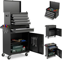 Cassettiera Portautensili a 4 Cassetti, Carrello per Attrezzi con Ruote Bloccabili Ripiano Regolabile e Rivestimento Antiscivolo, 59 x 28 x 102 cm (Nero)