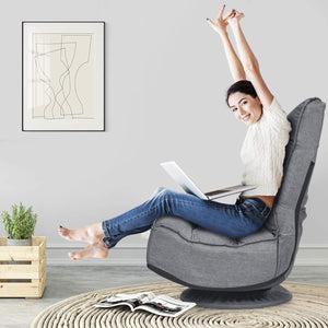 Poltrona Relax da Terra Pieghevole Reclinabile Girevole, Poltrone da Divano per Studio Salotto, con Schienale, Ottima per Rilassarti (Grigio)