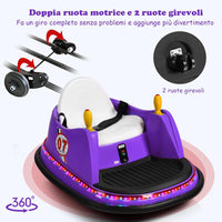 Veicolo Elettrico Macchina Elettrica Design Autoscontro per Bambini, Girevole a 360°, con Luci e Musica, con Telecomando, per Bambini 2-5 Anni (Viola)