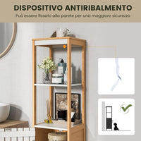 Armadio da Bagno, Mobile Alto 129 cm con Anta, Mobile Salvaspazio e Multiuso in Bambù con Ripiani Regolabili, per Soggiorno Bagno
