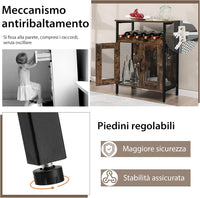 Armadio per Vino con Portaoggetti, Portabottiglie di Vino con Portabottiglie e Porta Bicchieri Rimovibili, Armadietto con Portabottiglie, 60 x 34 x 79 cm