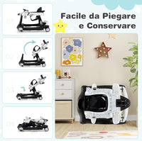 6 in 1 Girello per Bambini, Girello Pieghevole con Altezza Regolabile a 3 Livelli, Scatola Musicale Rimovibile, Vassoio per Alimenti, Portata 12 kg, per Bambini di 6-18 Mesi (Bianco)