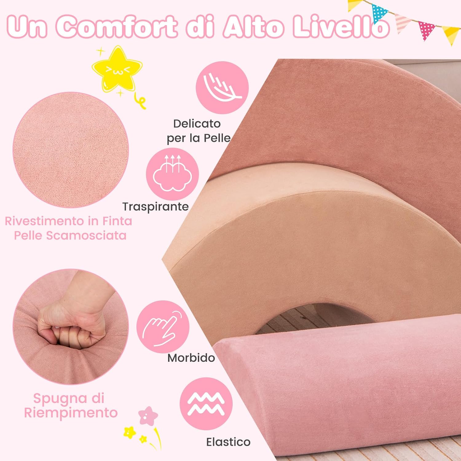 Set di 3 Pezzi Giocattoli per Arrampicata per Bambini, Tunnel Gioco in Schiuma, Divano Arcobaleno per Bambini, Area di Gioco per Stanza dei Giocattoli Camera da Letto (Rosa)