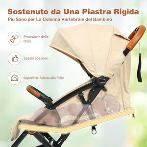 Passeggino Pighevole per Bmabini, Passeggino con Schienale e Poggiapiedi Regolabili, Passeggino Leggero Portata 15 kg, con Cappottina e Zanzariera, per Bambini 0-3 Anni (Beige)
