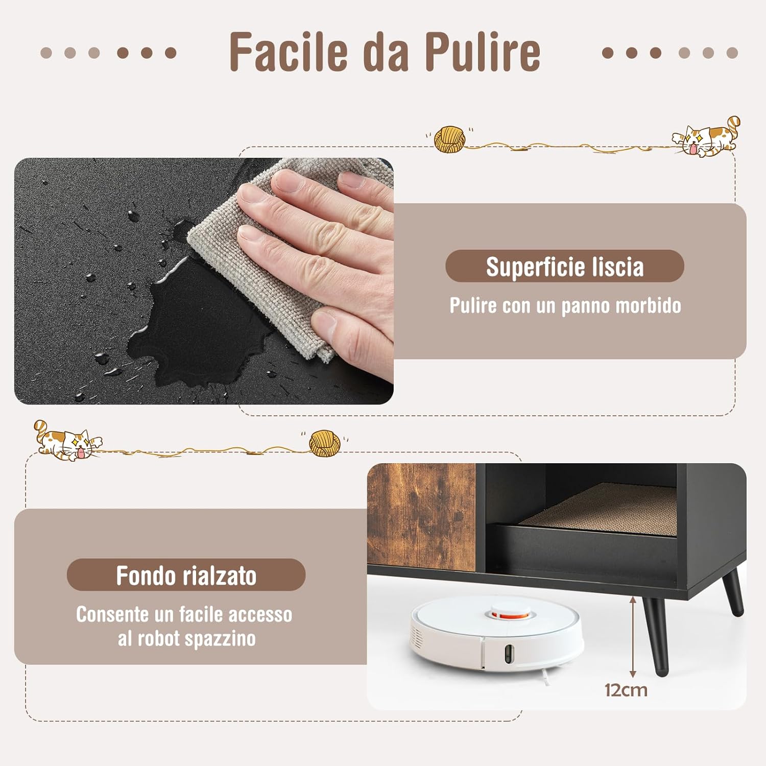 Mobile per Lettiera per Gatti, Casetta per Gatti Moderno con Scomparto a Doppia, Anta, Vano Aperto e Tiragraffi, Mobiletto Multiuso e Moderno da Interno, 90 x 50 x 54 cm