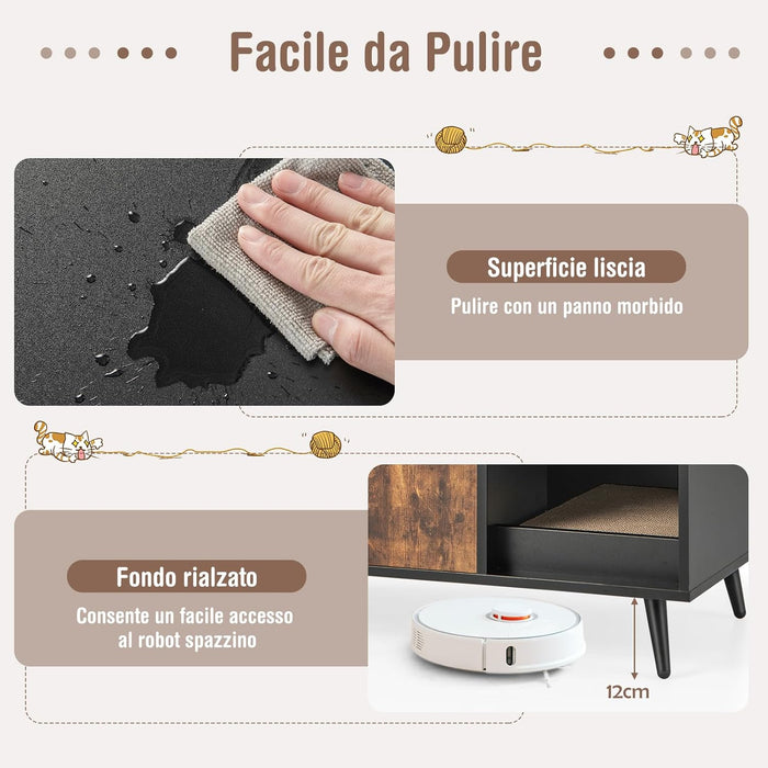 Mobile per Lettiera per Gatti, Casetta per Gatti Moderno con Scomparto a Doppia, Anta, Vano Aperto e Tiragraffi, Mobiletto Multiuso e Moderno da Interno, 90 x 50 x 54 cm