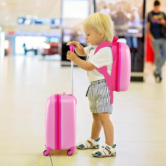 Set di Valigia per Bambini, 16" Valigia+ 12" Zaino, 2 Pezzi, con Ruote Girevoli a 360° e Maniglia Retrattile, Ideale per Viaggiare in Modo Comodo e Divertente (Modello 26)