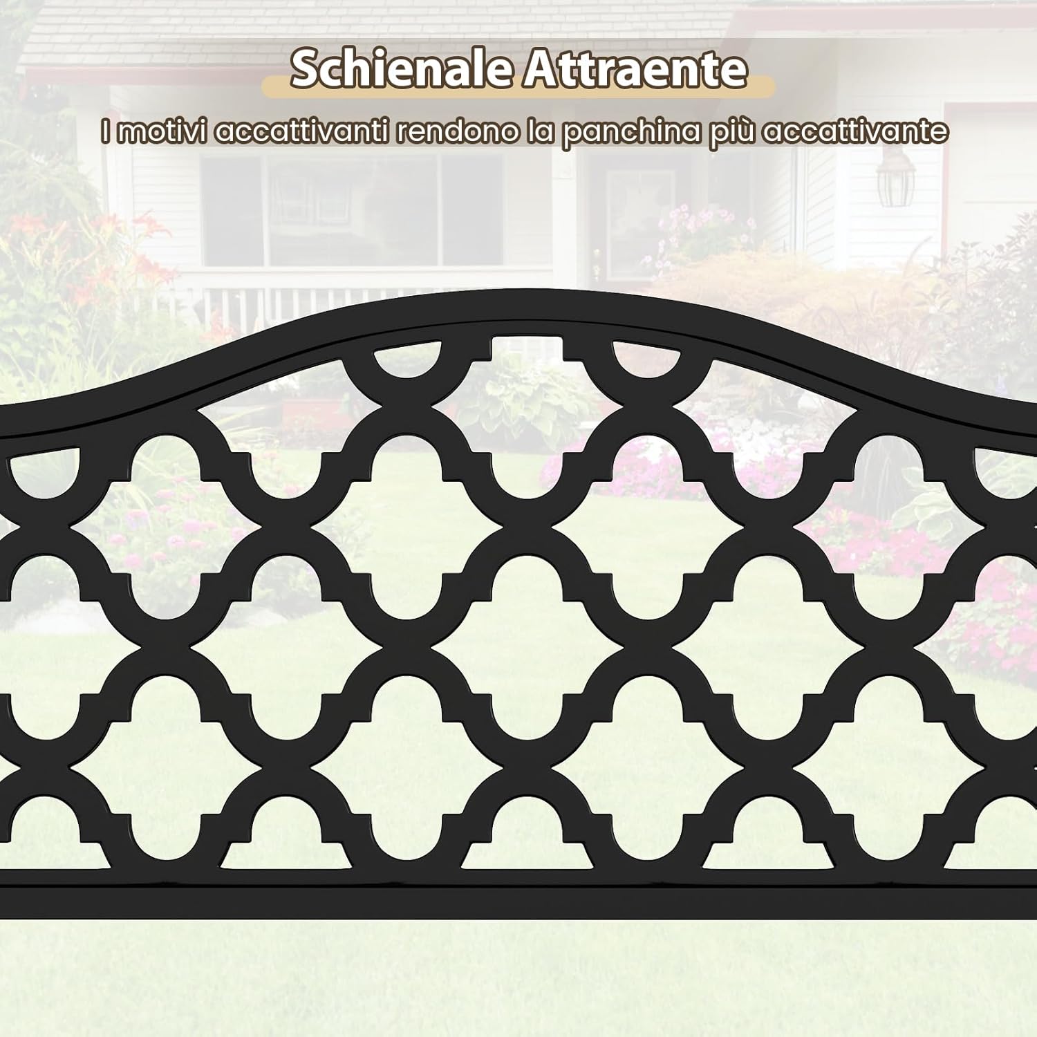 Panchina da Esterno in Metallo 128 x 54 x 89 cm per 2-3 Persone, Panca da Giardino con Doghe e Braccioli Curvati per Piscina e Veranda, Nero