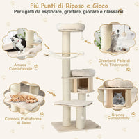 Albero per Gatti in Legno Massiccio da 174 CM, Torre per Gatti a 4 Livelli con Pali Sisal, Nicchia per Gatti, Trespoli, Amaca, Palline, Albero Tiragraffi per Gattini e Gatti Adulti