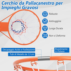 Canestro da Basket a Parete, Anello da Pallacanestro da Muro per Bambini e Adulti con Rete Antipioggia, Cerchio Universale da Basket per Interni ed Esterni
