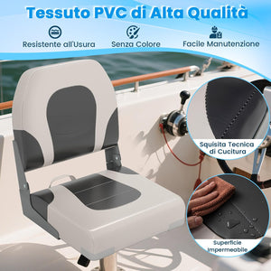 Set di 2 Sedie da Barca, Sedili da Barca Pieghevole Morbide Imbottite Spesse, Sedile Nautica Ergonomico per Imbarcazioni da Pesca, 51 x 42 x 49 cm, Bianco e Girigio