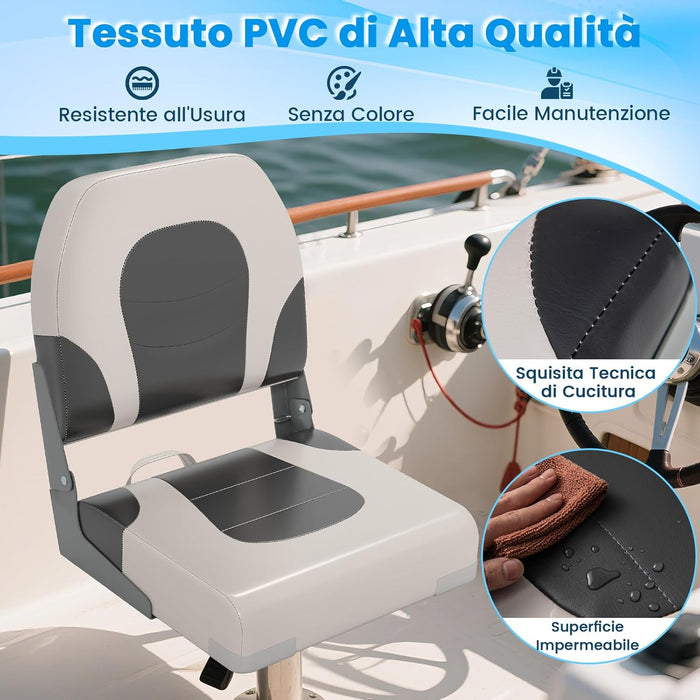 Set di 2 Sedie da Barca, Sedili da Barca Pieghevole Morbide Imbottite Spesse, Sedile Nautica Ergonomico per Imbarcazioni da Pesca, 51 x 42 x 49 cm, Bianco e Girigio