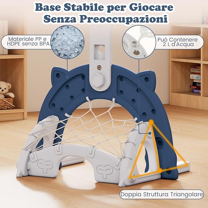 3 in 1 Canestro da Basket per Bambini, con Canestro Calcio e Golf, Cerchio Rimovibile e Pieghevole, Set da Gioco Regolabile per Interno ed Esterno, 3 Anni+ (Blu Scuro)
