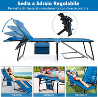 Sedia a Sdraio Pieghevole, Lettino da Giardino con Schienale a 4 Livelli, Tasca Laterale e Poggiatesta Staccabile, Ideale per Giardino, Piscina, Campeggio, Portata 150 kg (Blu)
