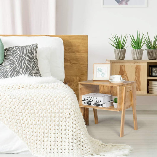 Set di 2 Comodini in bambu a 2 Ripiani Organizzatore da Letto Tavolino Divano da Salotto, Colore Legno, 43x29x42cm
