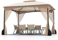 Gazebo da Giardino 3 x 3,6 m, Gazebo con Zanzariera a Doppia Copertura con Sacchetti di Sabbia e Picchetti a Terra, Tenda Impermeabile con Struttura in Metallo per Prato (Kaki)